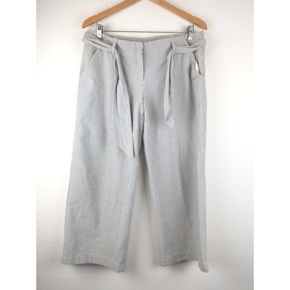 KRISTINA TI Pants - Kristina Ti DESIGNER pants 44 Wide Leg Seersucker Belt Tie Women‎ MADE IN ITALY